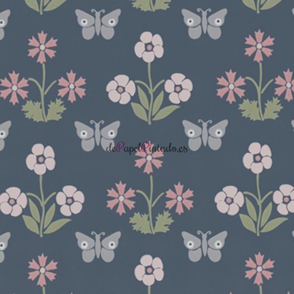 Papel Pintado LITTLE GREENE NATIONAL TRUST PAPERS IV BURGES BUTTERFLY - HICKS BLUE-1