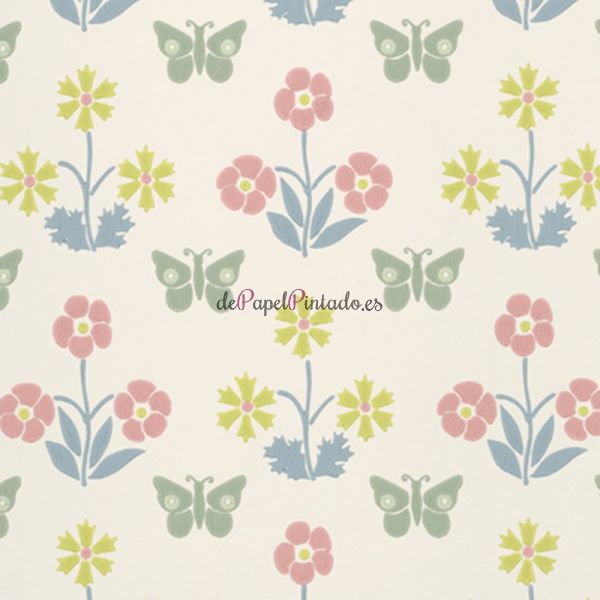 Papel Pintado LITTLE GREENE NATIONAL TRUST PAPERS IV BURGES BUTTERFLY - SLAKED LIME-1